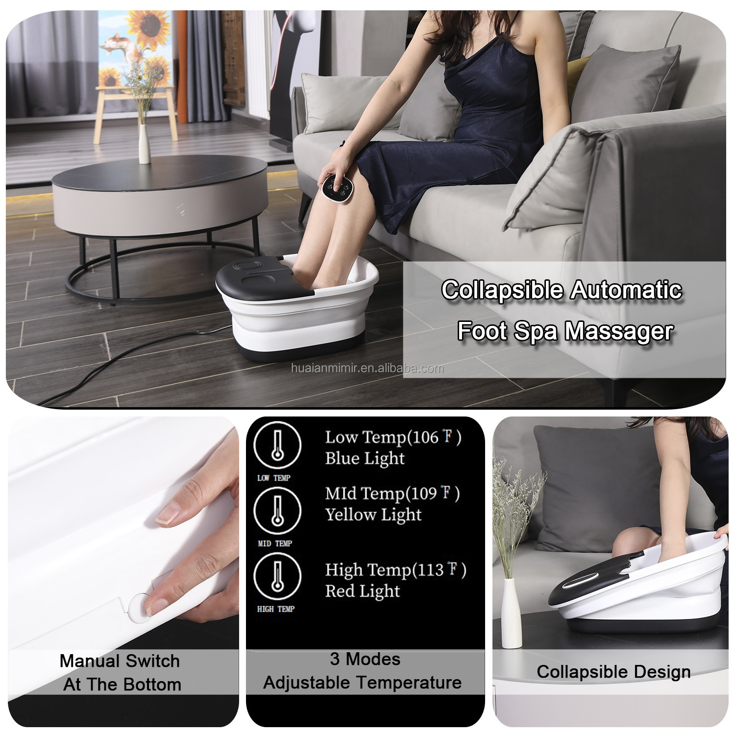 Foldable Foot Bath Bucket Foot Spa Bath Massager Machine With Electric Heating And Bubble Shiatsu Massage Foot Tub