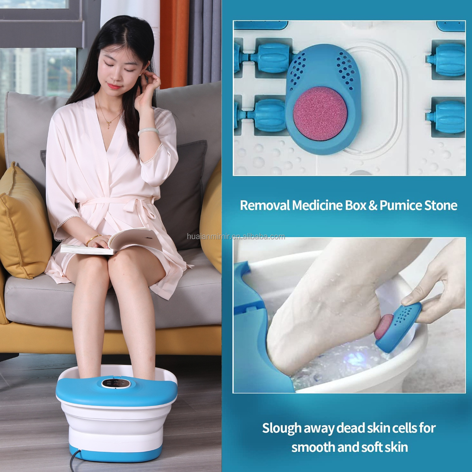 Factory Wholesale Collapsible Foot Bath Massager Pedicure Foot Soaker Tub with Electric Heat Massage and Jets Home Basin