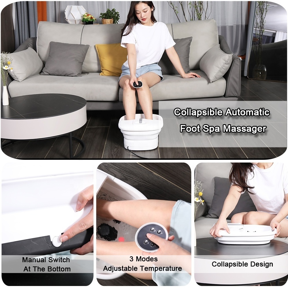 Wireless Control Electric Portable Bubble Heating Collapsible Foot Spa Bath Massager with Pumice Stone