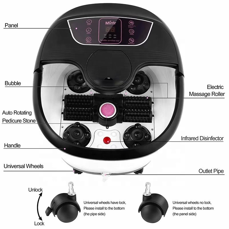 Multifunction Portable Pedicure Basin Heated Infrared Shiatsu Air Bubble Foot Stone Bath Massager for Spa