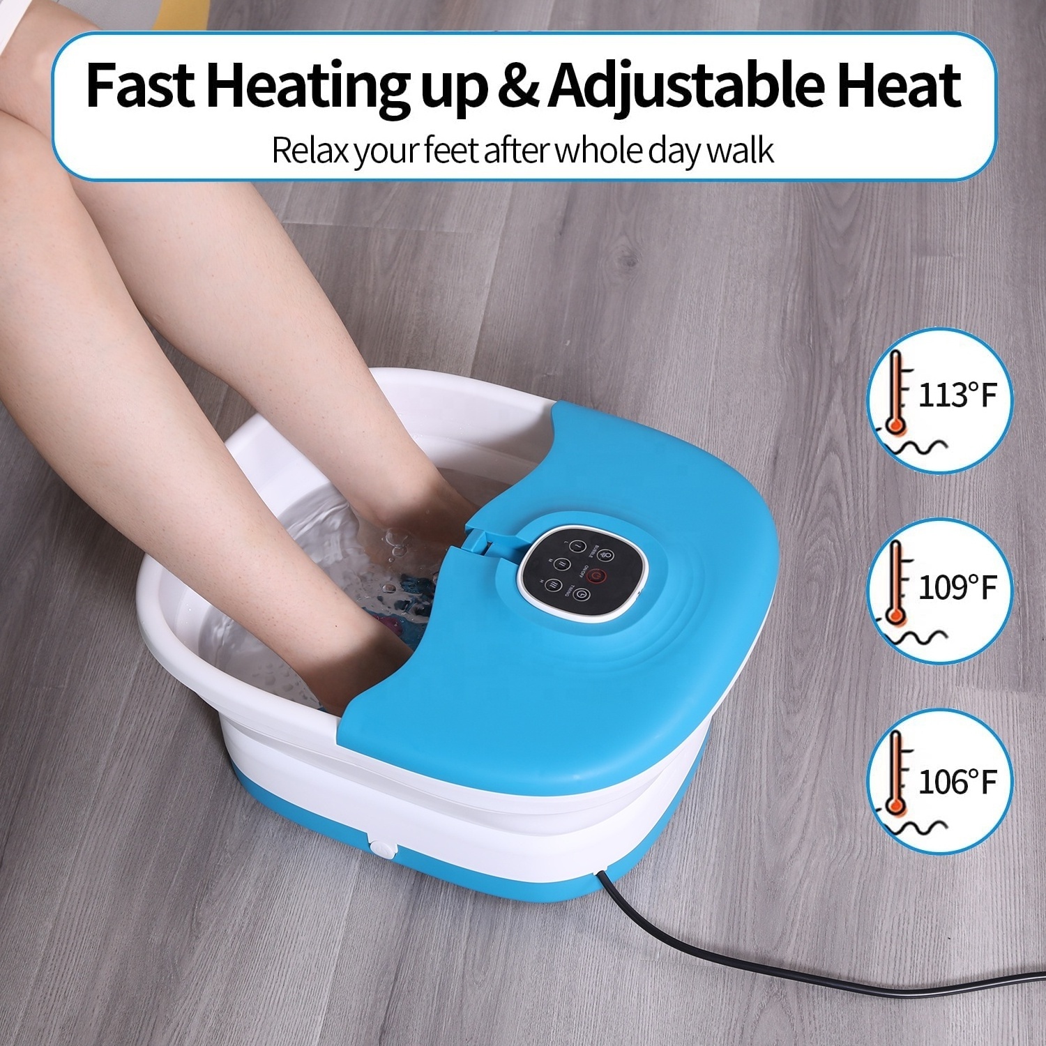 Factory Wholesale Collapsible Foot Bath Massager Pedicure Foot Soaker Tub with Electric Heat Massage and Jets Home Basin