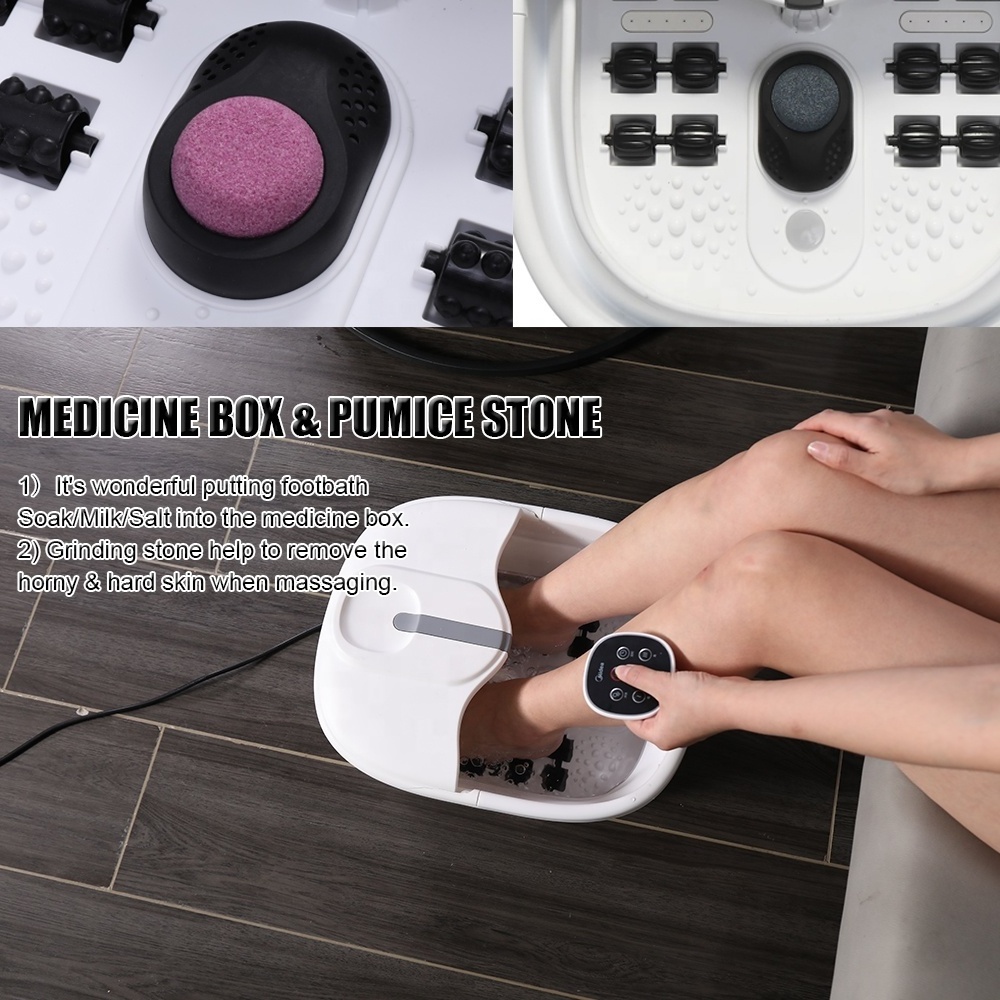 Wireless Control Electric Portable Bubble Heating Collapsible Foot Spa Bath Massager with Pumice Stone