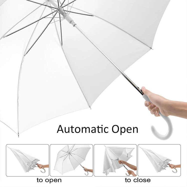 UG OEM Logo wedding umbrella hotel supply hotel amenity bulk wholesale long handle white umbrella gift wedding amenity