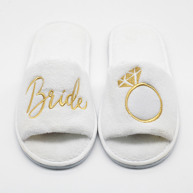 UG Personalised Bridal Party Slippers Open Toe Spa High Quality Cut Velvet Bridesmaid Wedding Slippers