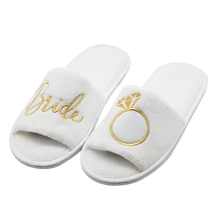 UG Personalised Bridal Party Slippers Open Toe Spa High Quality Cut Velvet Bridesmaid Wedding Slippers