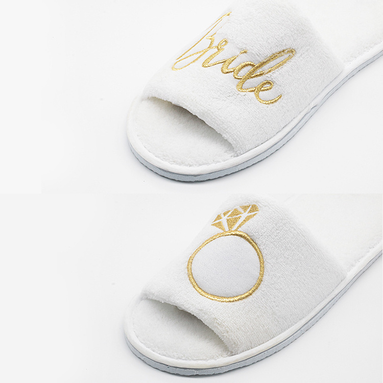 UG Personalised Bridal Party Slippers Open Toe Spa High Quality Cut Velvet Bridesmaid Wedding Slippers