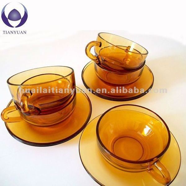 Widely Used colored new design heat resistance double wall glass tea cup and saucer