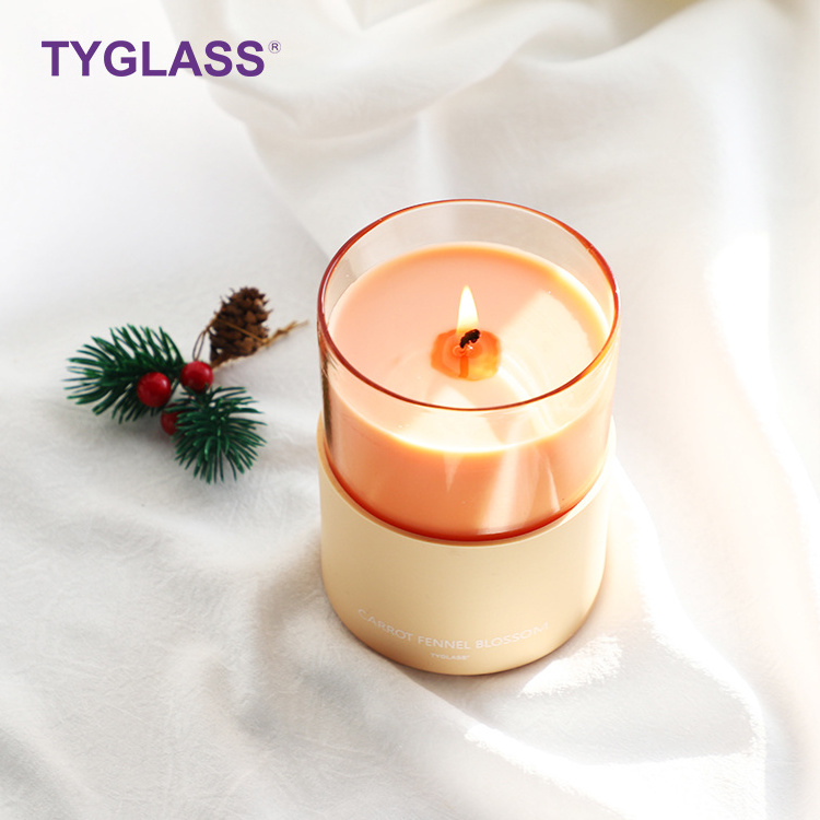 TYGLASS Custom scented candle candles wholesale scented luxury Colored Glass candles jars with wooden lids