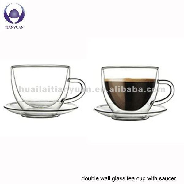 Widely Used colored new design heat resistance double wall glass tea cup and saucer