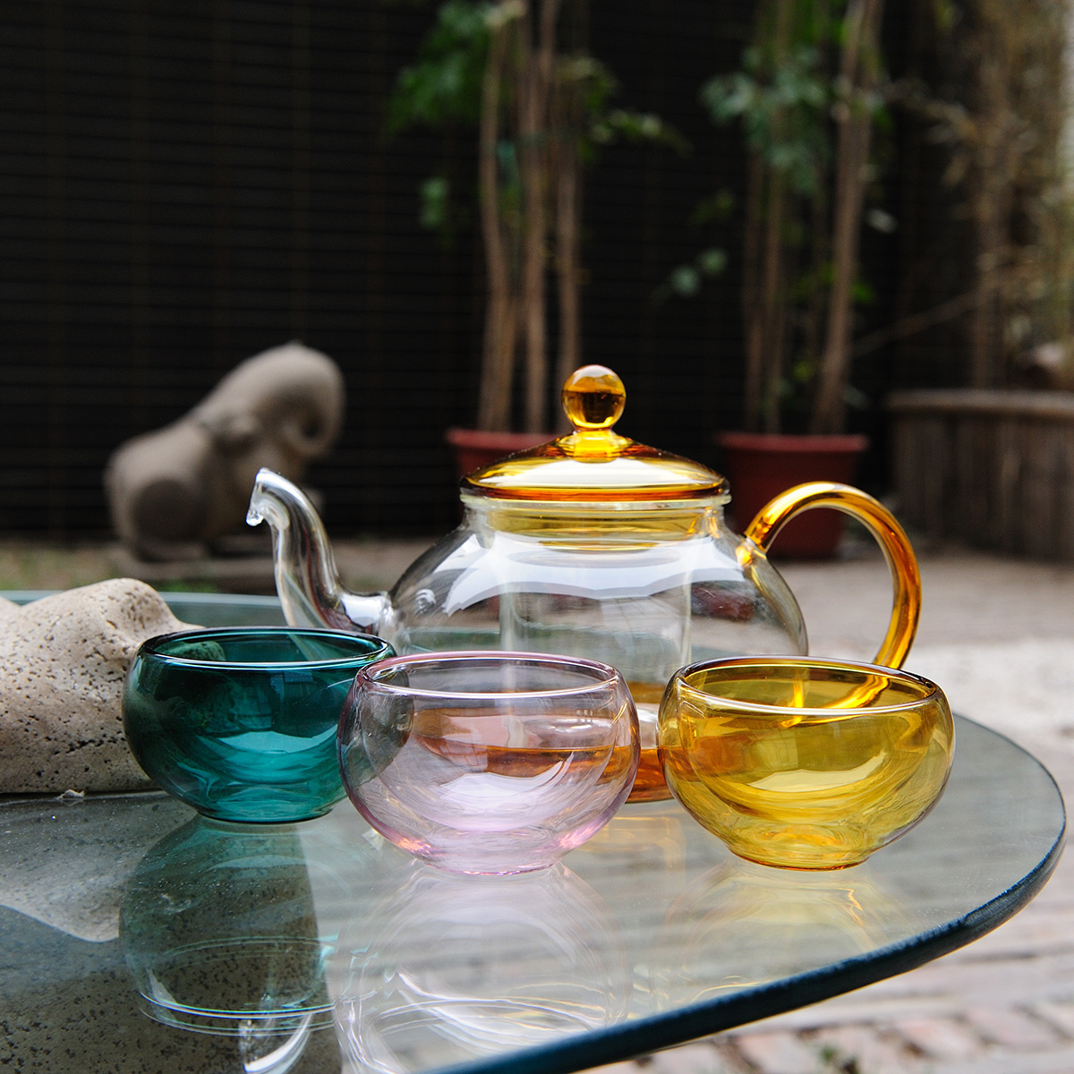 Custom New Chinese style borosilicate glass Tea Maker Cup Set Teapots Filtering Infuser Strainer Jade Glass Teapot set