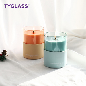 TYGLASS Custom scented candle candles wholesale scented luxury Colored Glass candles jars with wooden lids