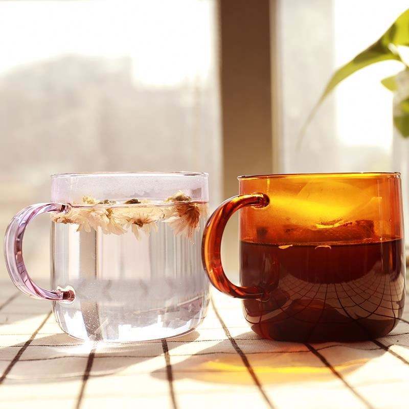 Mug Cup Wholesale borosilicate drinkware glass coffee mug clear cold color Custom glass tea cup glass water cup with handle