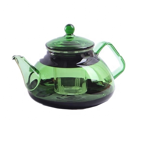 Colored hand-made borosilicate glass teapot with infuser