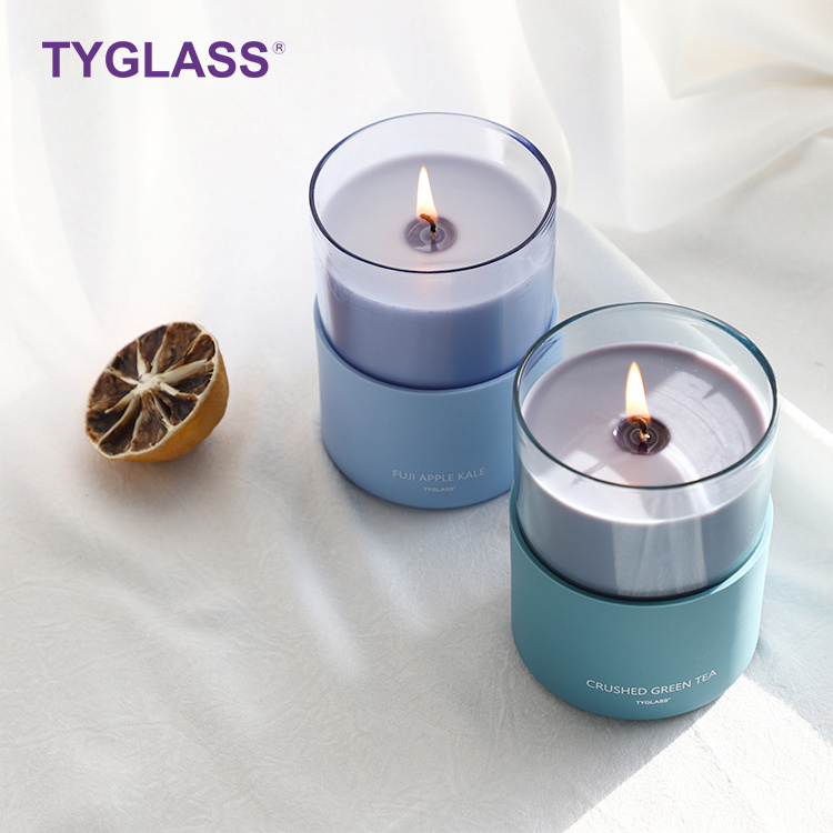 TYGLASS Custom scented candle candles wholesale scented luxury Colored Glass candles jars with wooden lids