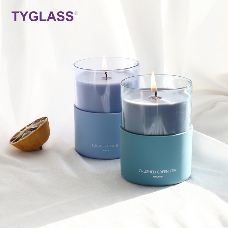 TYGLASS Custom scented candle candles wholesale scented luxury Colored Glass candles jars with wooden lids