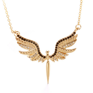 20544-3-3 European and American creative micro inlaid color diamond angel prayer guardian angel wing lady necklace