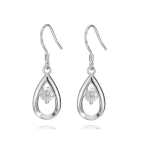 20079-1-1 925 Silver Crystal Wedding Long Earrings Hollow Out Water Drop Earrings for Women