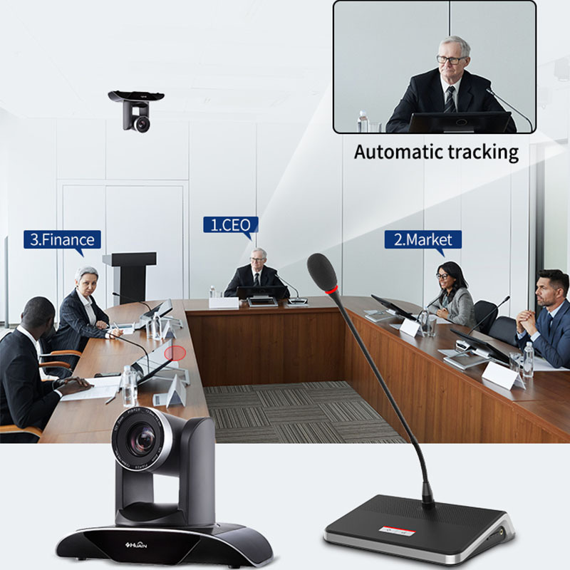 Cost-effective wired speech video conferencing meeting room audio conference microphone system with camera tracking