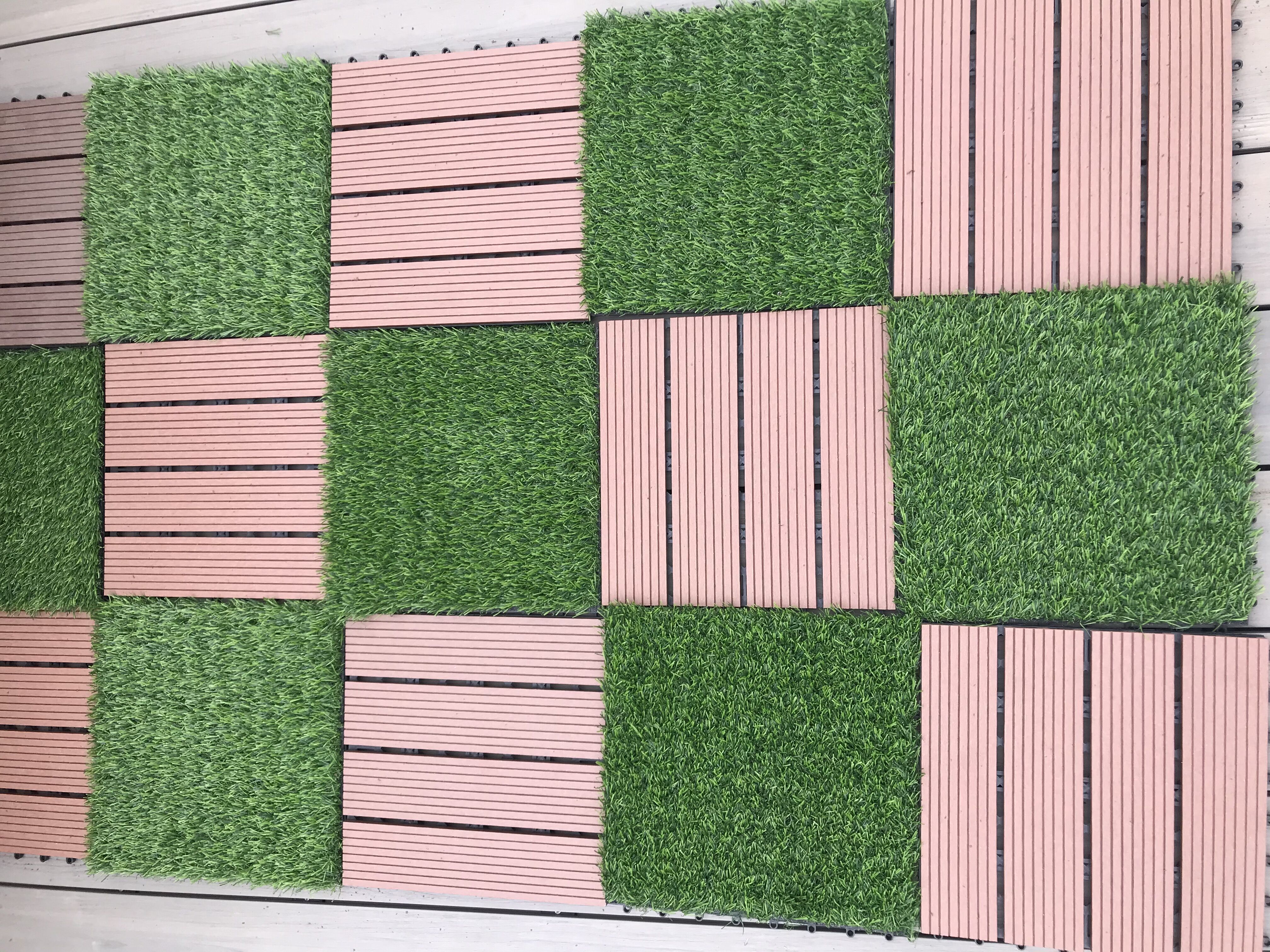 300*300mm landscape artificial grass interlocking turf tiles