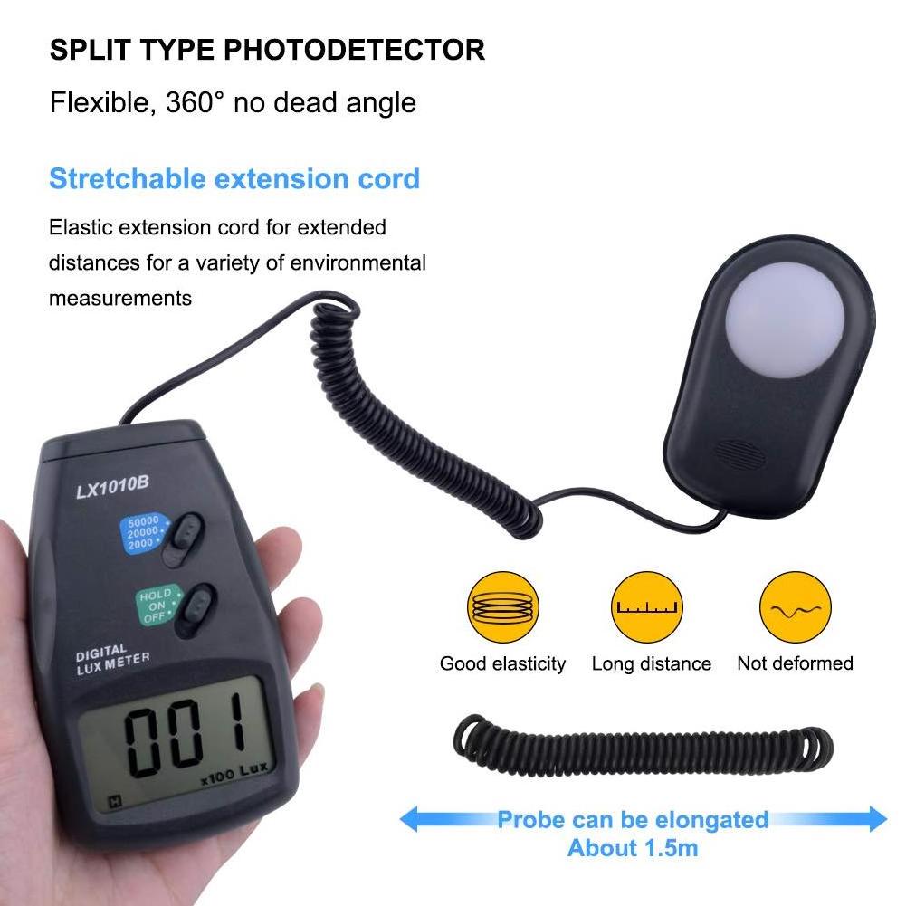 Digital Luxmeter Digital Illuminance Light Meter Luxmeter with LCD Display 0-50,000 Lux Range (with 9V Battery) LX-1010B