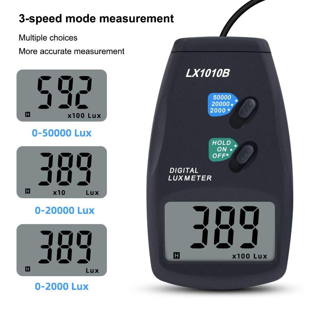 Digital Luxmeter Digital Illuminance Light Meter Luxmeter with LCD Display 0-50,000 Lux Range (with 9V Battery) LX-1010B