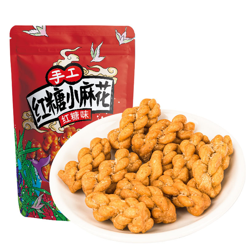 Asian Hand-made healthy peppercorn snacks small fried twist pastry flavors of brown sugar with 128g huajiaoshijia MaHua.konjac