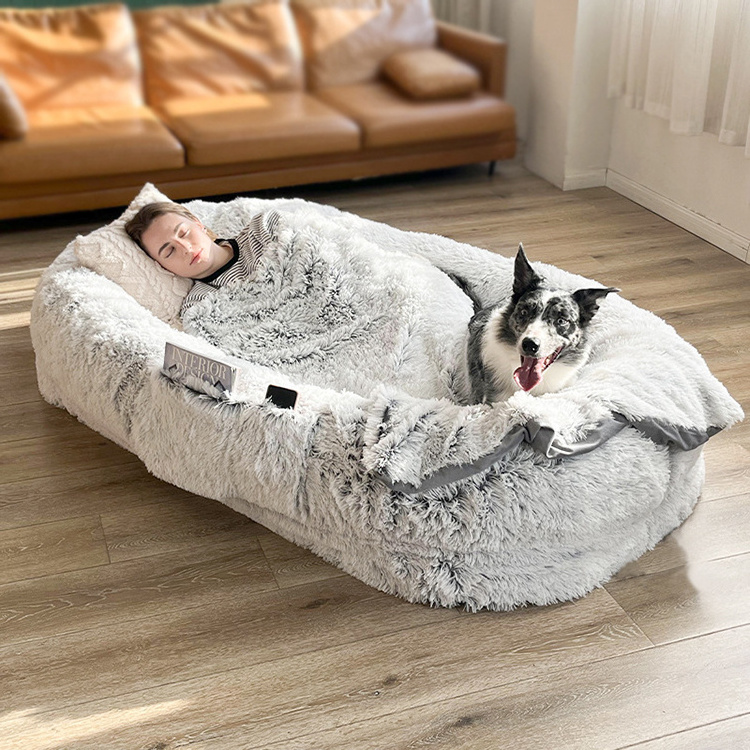 square Plush Human Large  xxl giant luxury  fabric cat Dog Kennel warming Pet Bed with Pillow