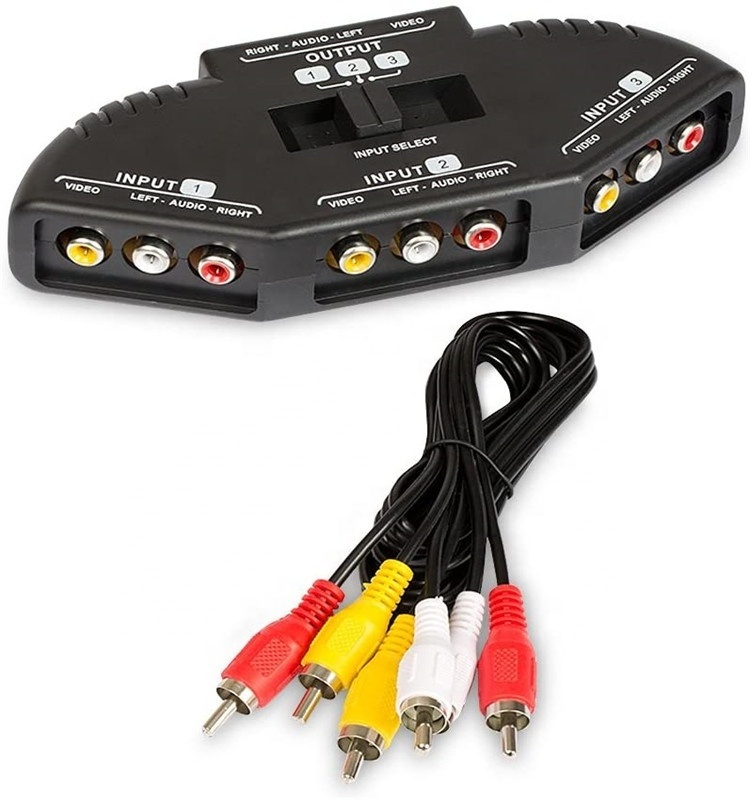 Video RCA 3IN 1Switch Box + RCA Cable for Connecting 3 RCA Output Devices to Your TV