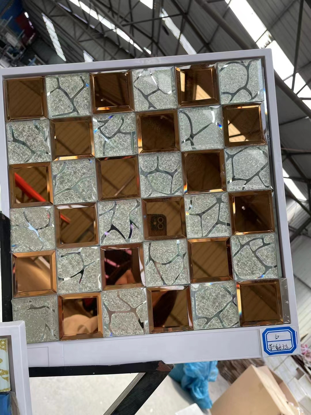 Bronze Golden Silver Color Square Self Adhesive Bevel Backsplash Wall Tile Mirror Glass Tiles Mosaic