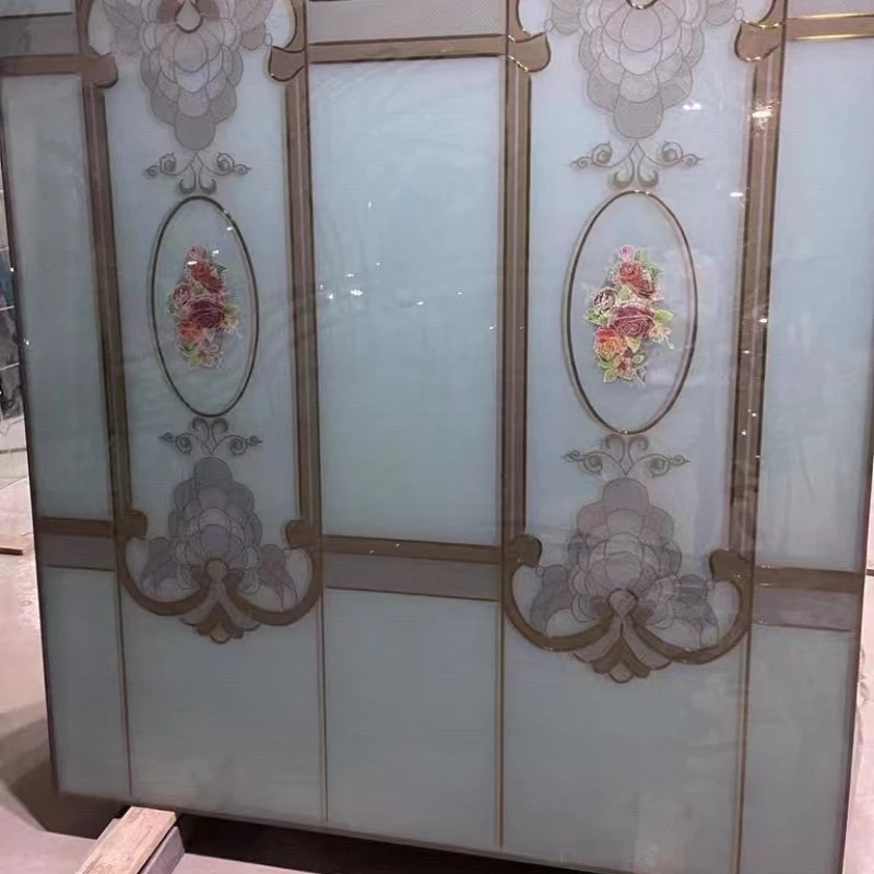 4mm Acid Etched/Decorative/Art/Golden Titanium Coated Ice Flower/Stained/v-groove decorative glass Design Glass for Door