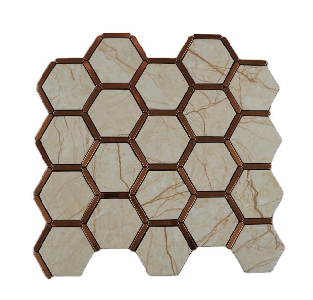 Hexagon Aluminum Plastic Mosaic Tile Self Adhesive Tiles for Walls And Floors And Kitchen Backsplash