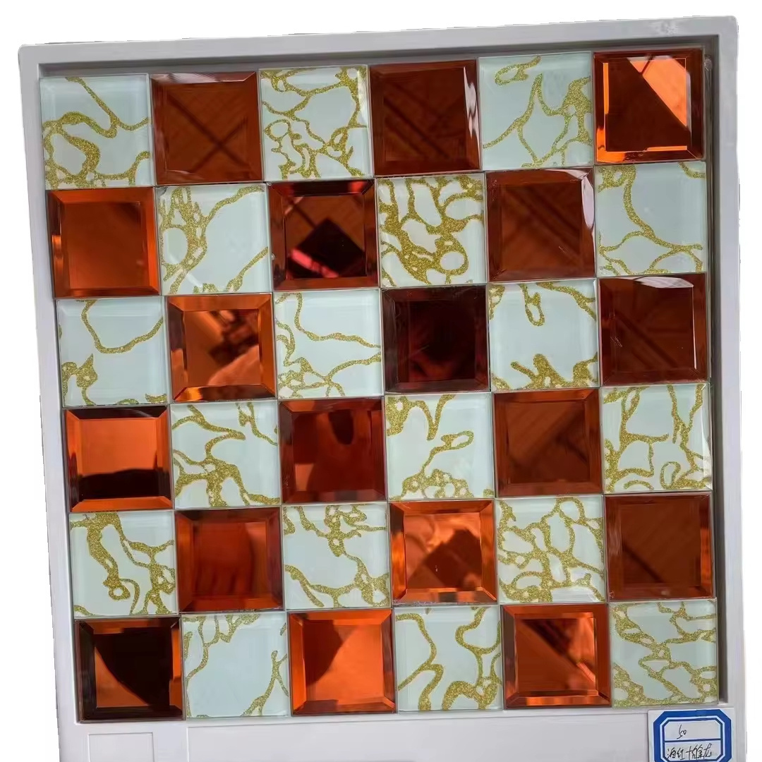 Bronze Golden Silver Color Square Self Adhesive Bevel Backsplash Wall Tile Mirror Glass Tiles Mosaic