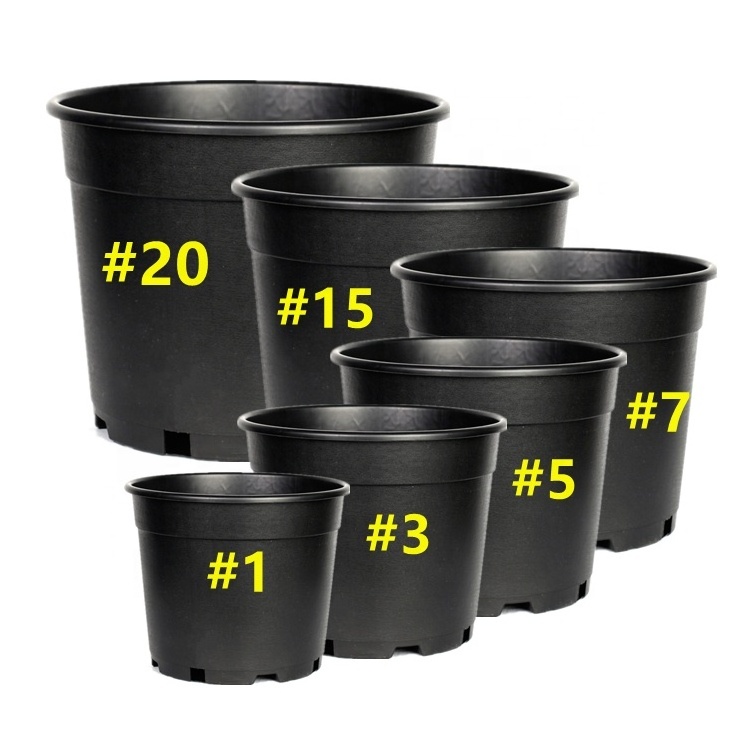 Wholesale Cheap 1 2 3 5 7 10 15 20 Gallon Black Plastic Pot Outdoor Garden Flower Nursery Plant Bonsai Plastic Pot for Sale