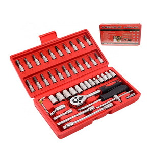 HUAJU INDUSTRIAL Auto Motorcycle Repair 46 PCS 1/4-Inch Drive Socket Ratchet Wrench Set CRV Screwdriver Bit Combination Tool