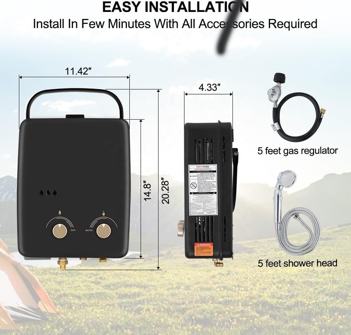 Tankless Water Heater, 5L Portable Propane Gas Water Heater, Outdoor Instant Water Heater for RV Camping