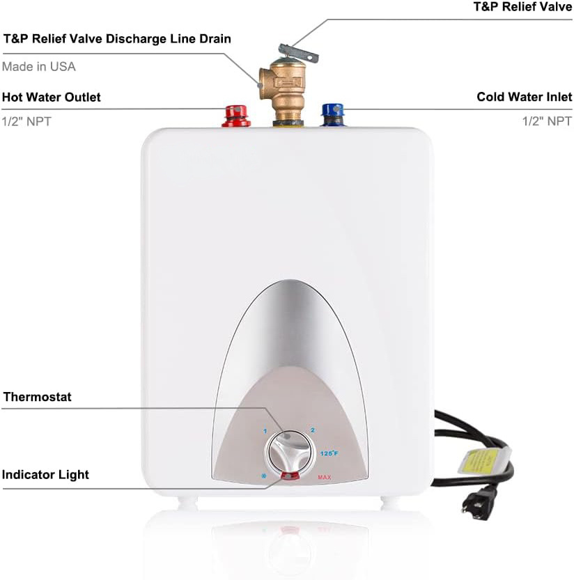 Mini Tank Electric Water Heater 2.5 Gallon with Cord Plug, 1.5KW Portable Hot Water Heaters