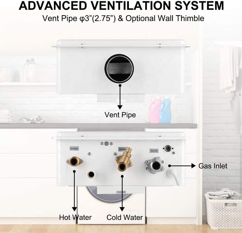 FVSTR 16L Natural Gas Hot Water Heater 4.2GPM Tankless Digital Constant TEMP Boiler with Exhaust Pipe