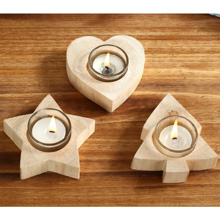 Custom Shape Wood Candle Holder Centerpiece for Dining Room Table, Home Decor Tea Light Holders Decorative