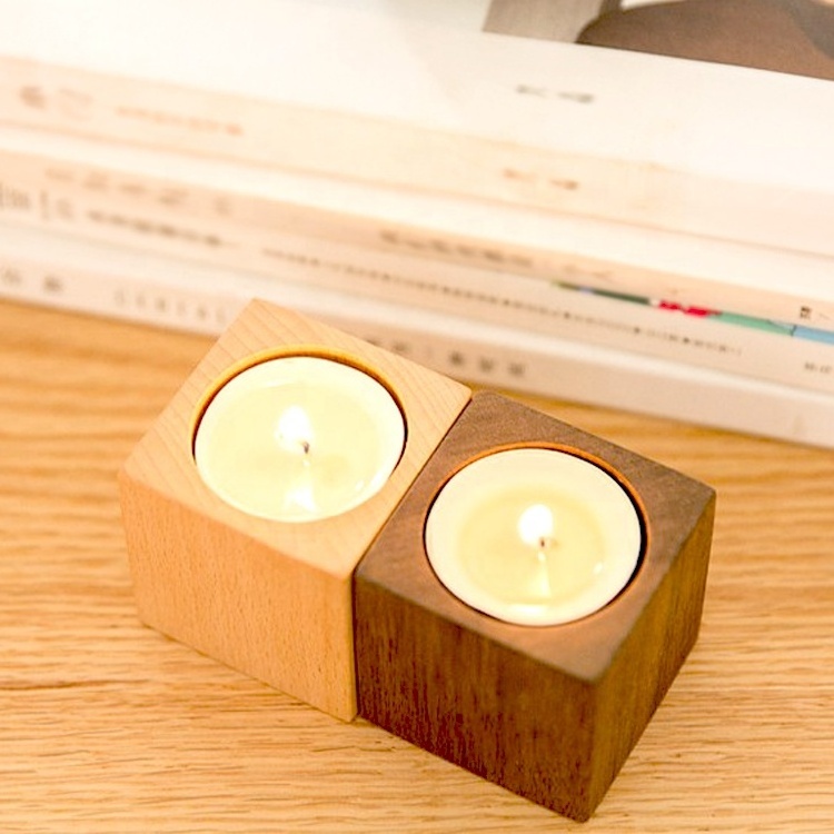 Custom Shape Wood Candle Holder Centerpiece for Dining Room Table, Home Decor Tea Light Holders Decorative