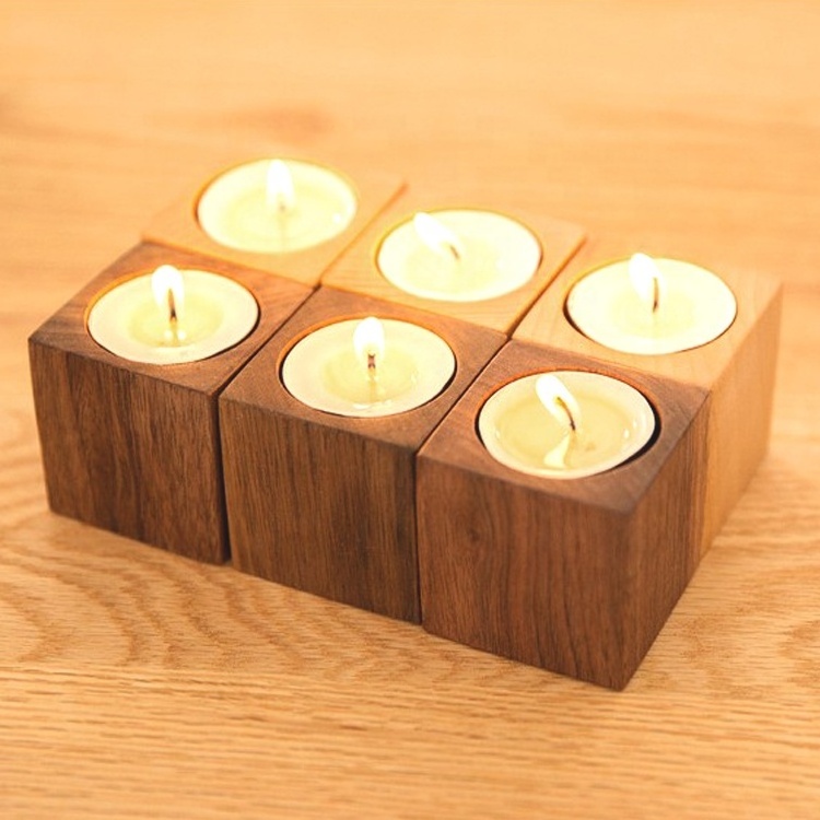 Custom Shape Wood Candle Holder Centerpiece for Dining Room Table, Home Decor Tea Light Holders Decorative