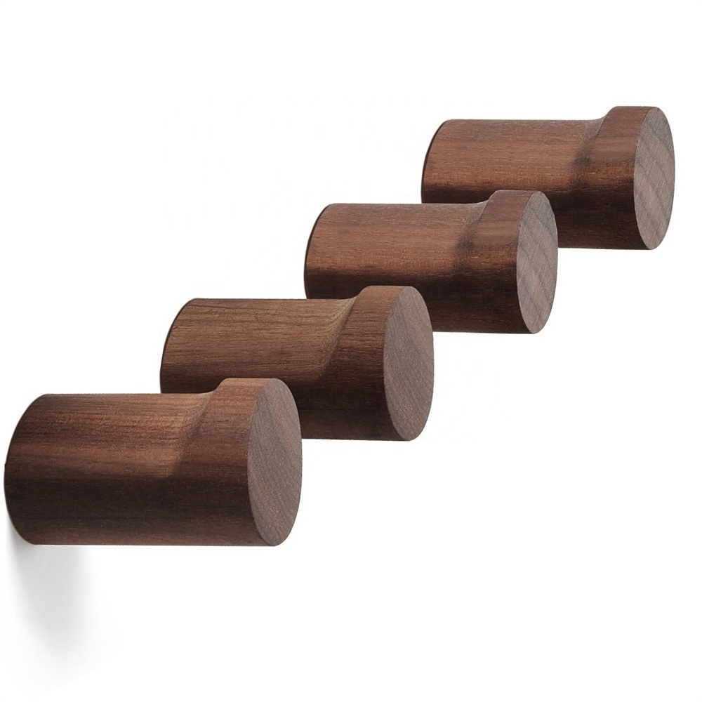 Modern Farmhouse Wood Wall Hooks Dark Walnut Ash Wood Coat Hooks for Hanging Hat