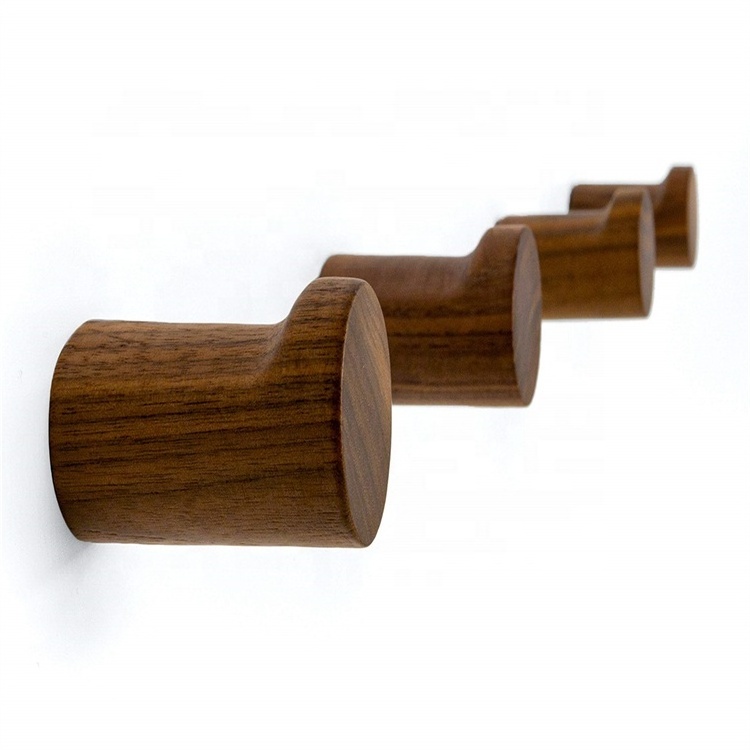 Modern Farmhouse Wood Wall Hooks Dark Walnut Ash Wood Coat Hooks for Hanging Hat