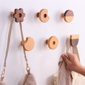 Modern Farmhouse Wood Wall Hooks Dark Walnut Ash Wood Coat Hooks for Hanging Hat