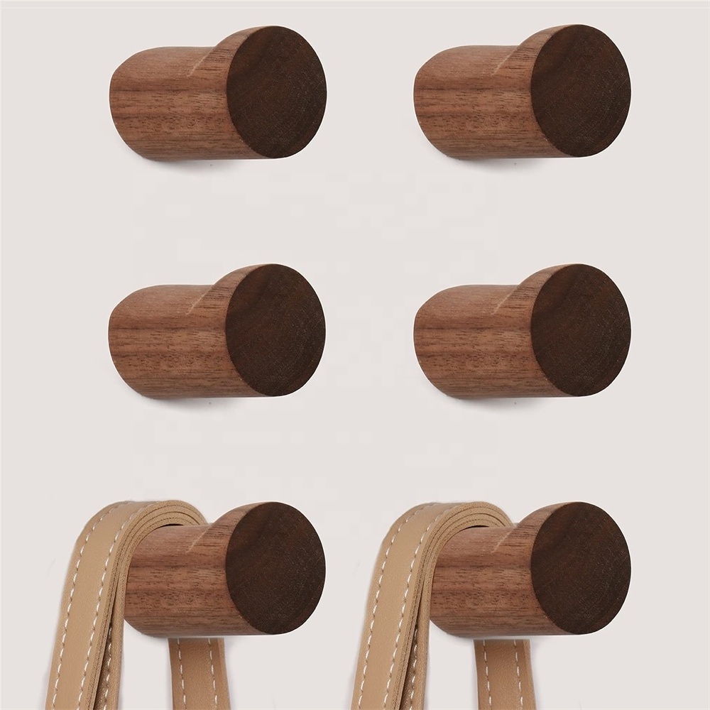 Simple Modern Walnut Wood Hooks Wooden Wall Mounted Hooks for decor