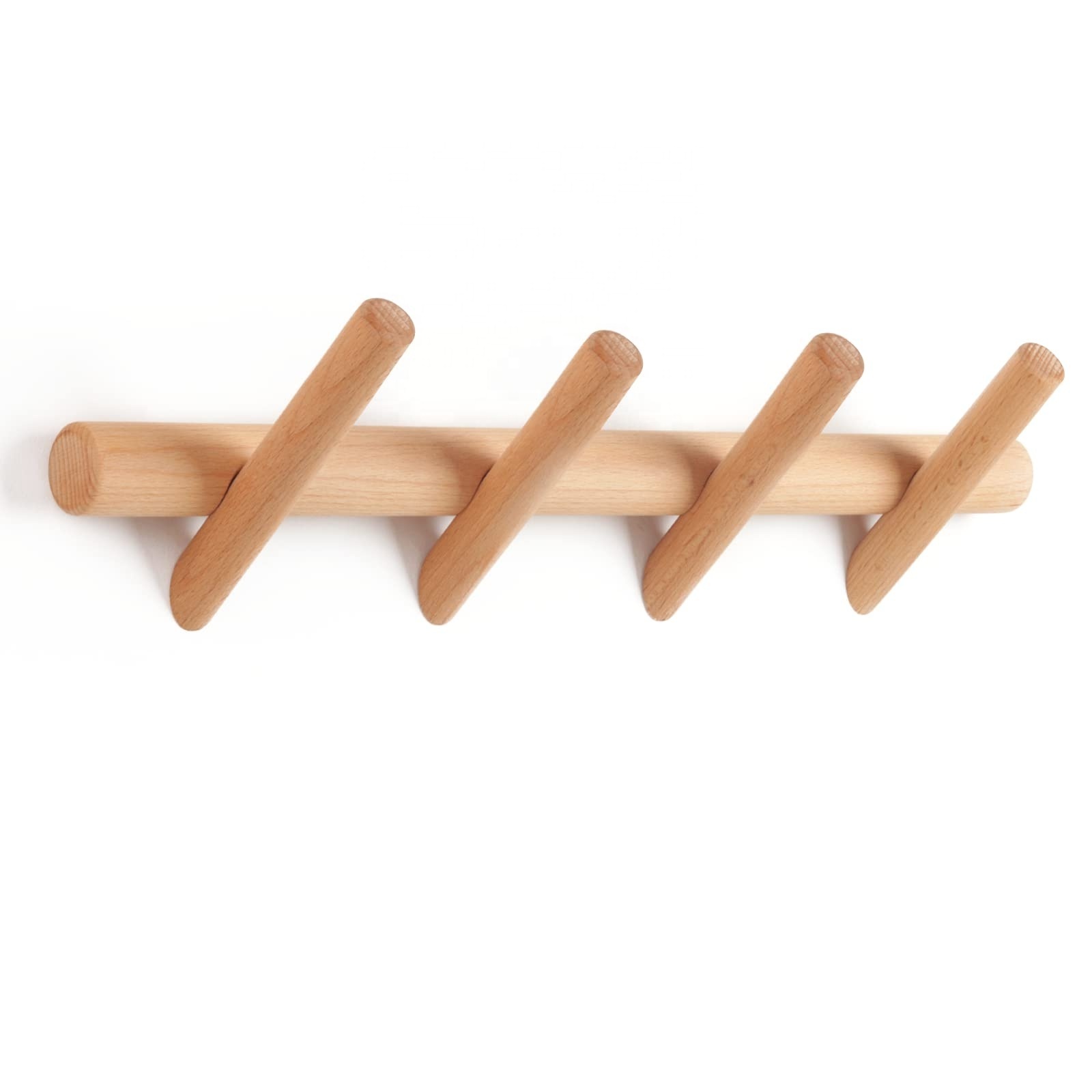 Modern Bamboo Wooden Entryway Coat Hooks Wood Wall Mounted Coat Rack for hanging