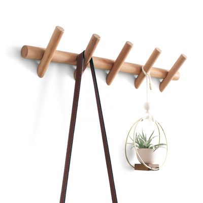 Modern Bamboo Wooden Entryway Coat Hooks Wood Wall Mounted Coat Rack for hanging