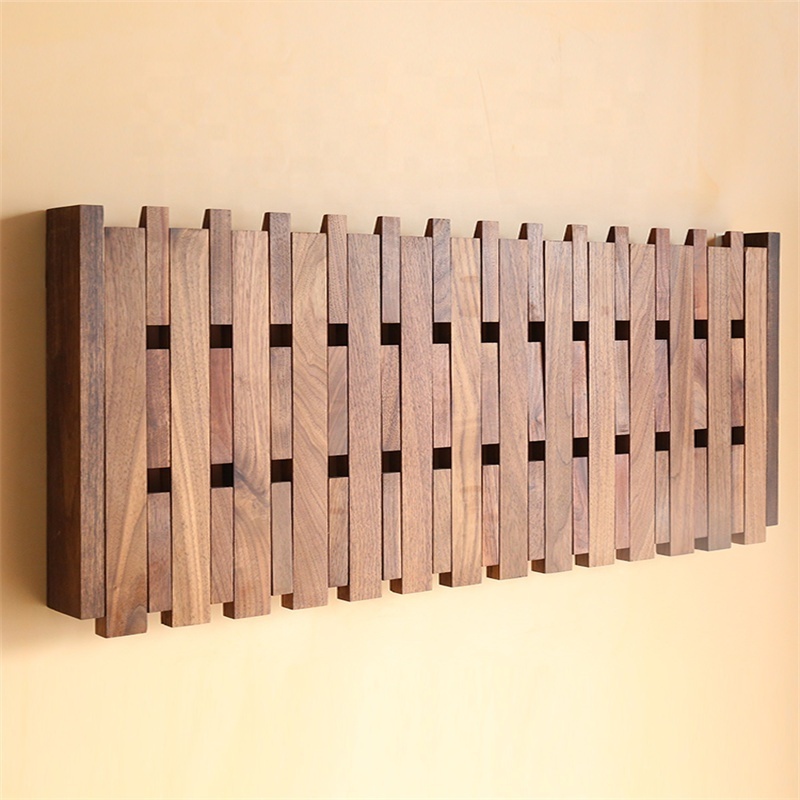 Walnut Wood Wall Mounted Piano Coat Rack Flip Down Wooden Wall Hook Rack