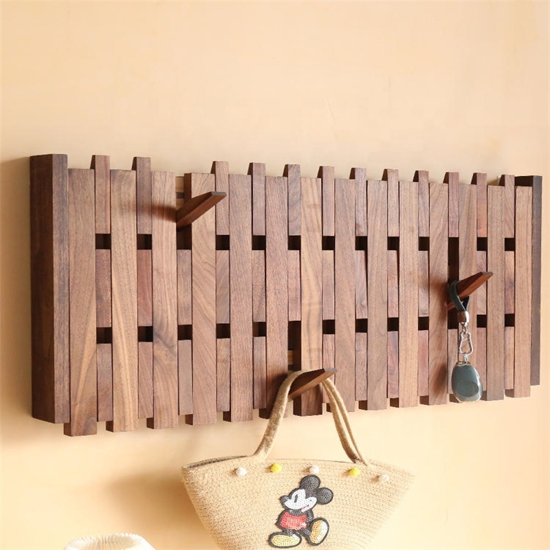 Walnut Wood Wall Mounted Piano Coat Rack Flip Down Wooden Wall Hook Rack