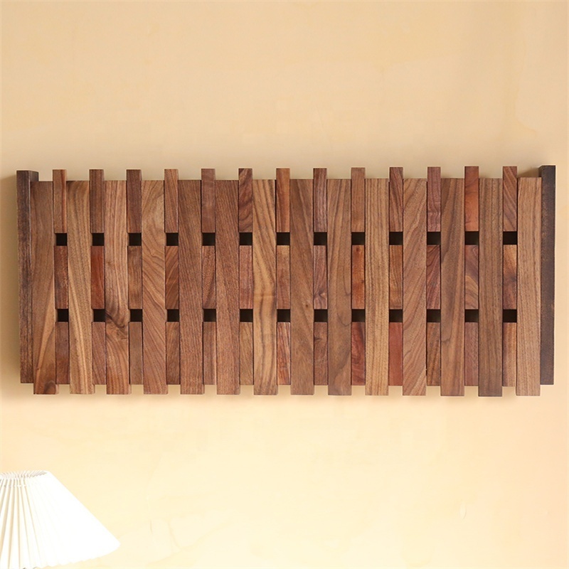 Walnut Wood Wall Mounted Piano Coat Rack Flip Down Wooden Wall Hook Rack