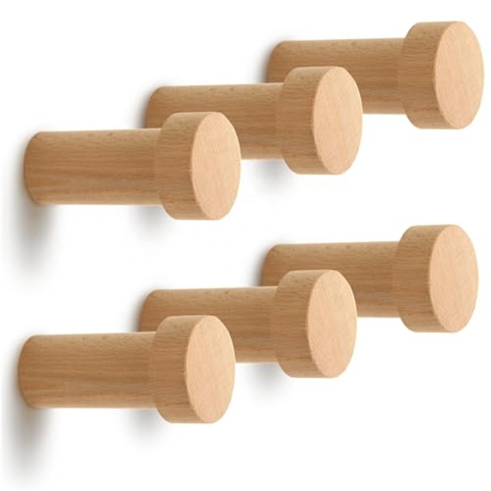 Wholesale Multifunctional Custom shape Beech Wood Handmade Hat Hooks Wood Wall Hooks for Wall